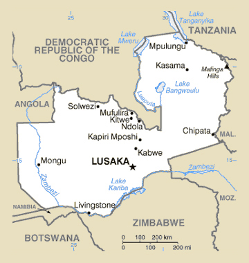 Map of Zambia. Zambia map.