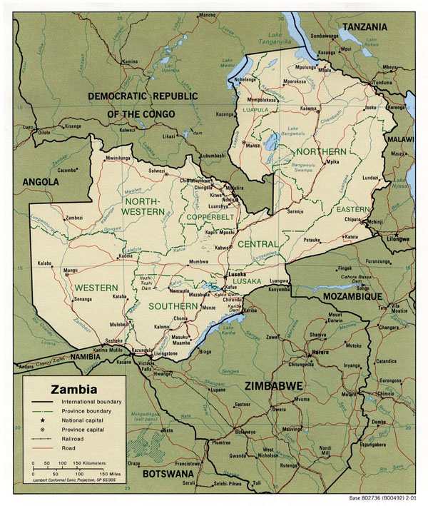 Zambia detailed administrative map. Detailed administrative map of Zambia.