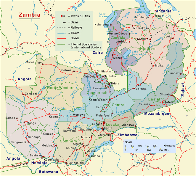 Zambia detailed regions map. Detailed regions map of Zambia.