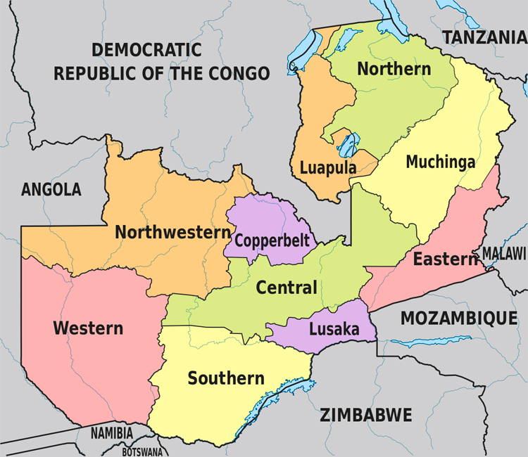Zambia map with provinces. Zambia map with the provinces name. Zambia map with provinces. Zambia map with the provinces name.
