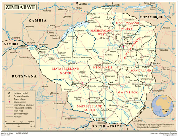 Detailed political and administrative map of Zimbabwe with all cities and roads.