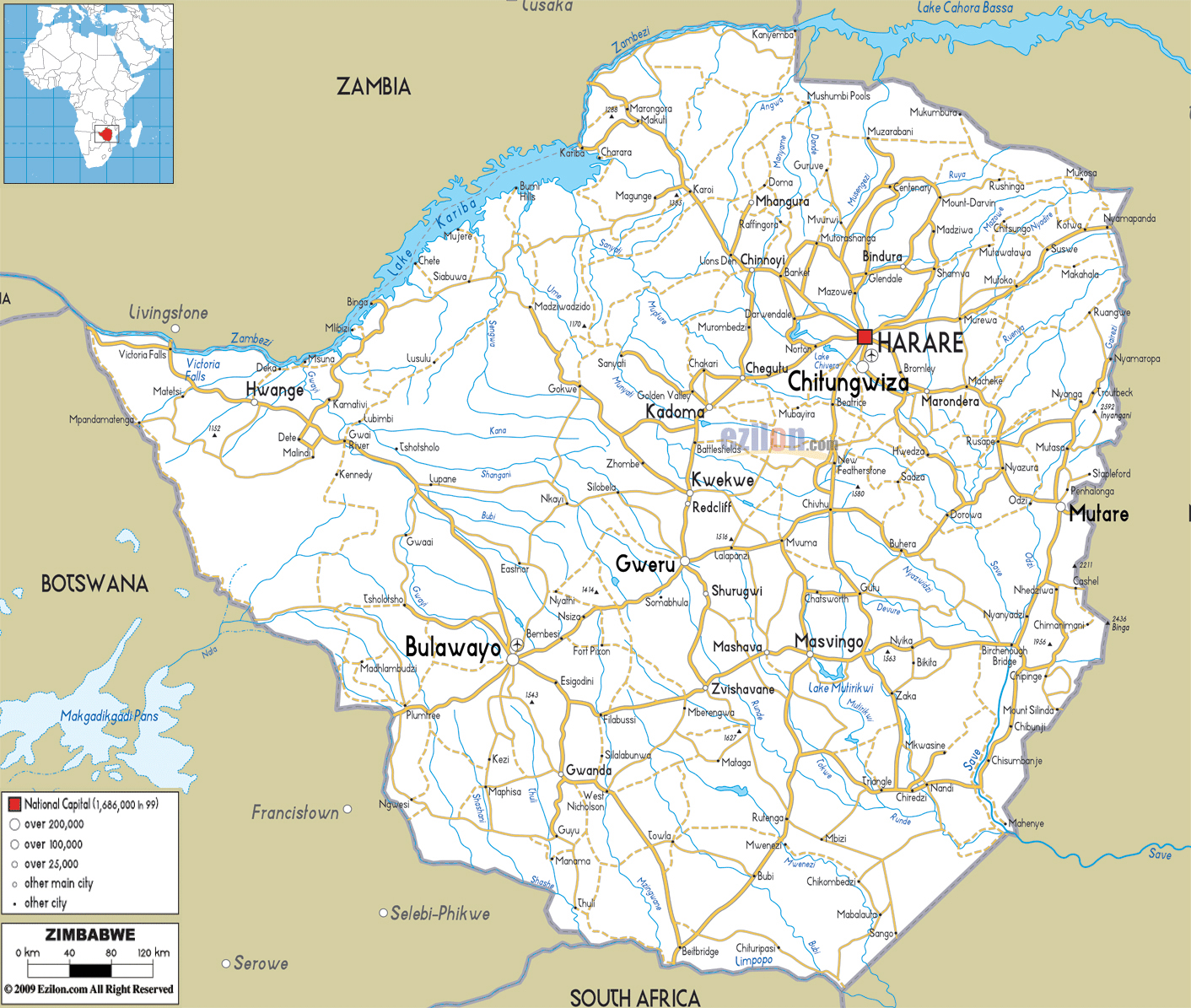 Detailed Road Map Of Zimbabwe 