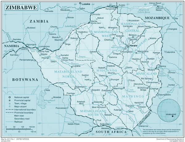 Large detailed political and administrative map of Zimbabwe.