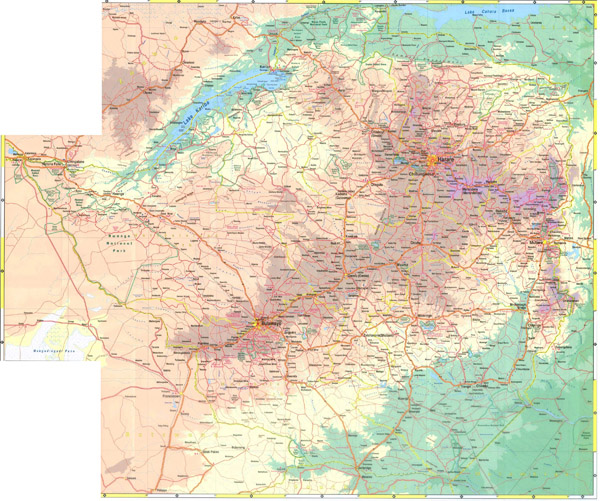 Large detailed road and physical map of Zimbabwe.