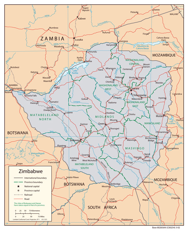 Political map of Zimbabwe. Zimbabwe political map.