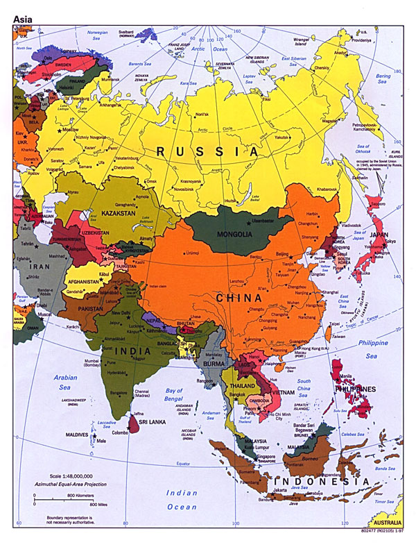 Detailed political map of Asia with major cities - 1997.