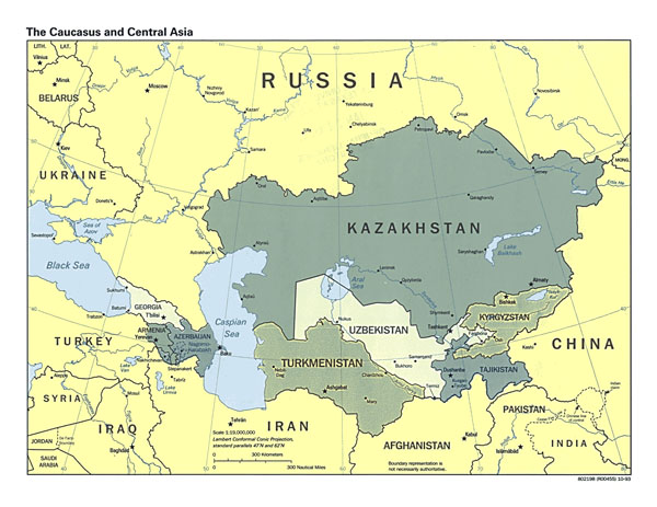 Detailed political map of the Caucasus and Central Asia with capitals and major cities - 1993.