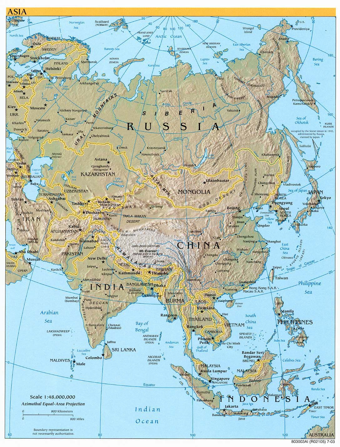 Detailed Relief And Political Map Of Asia Asia Detailed Relief And