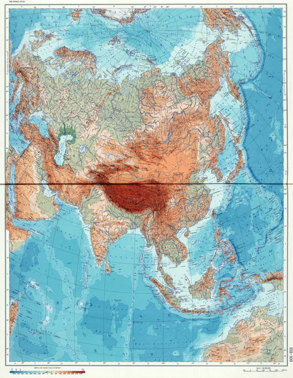 Large detailed geographical (physical) map of Eurasia.