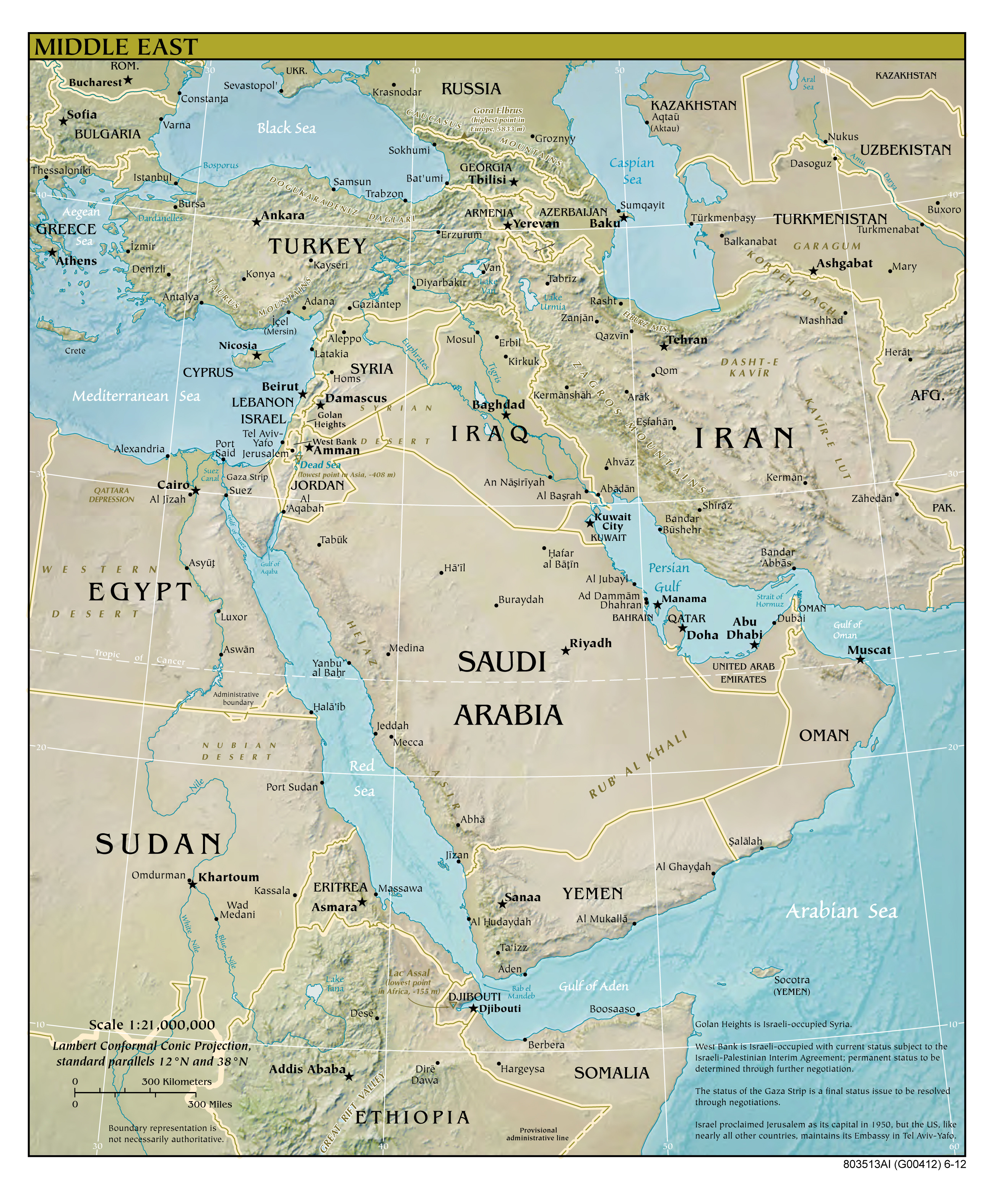 Large Detailed Relief And Political Map Of Middle East With All