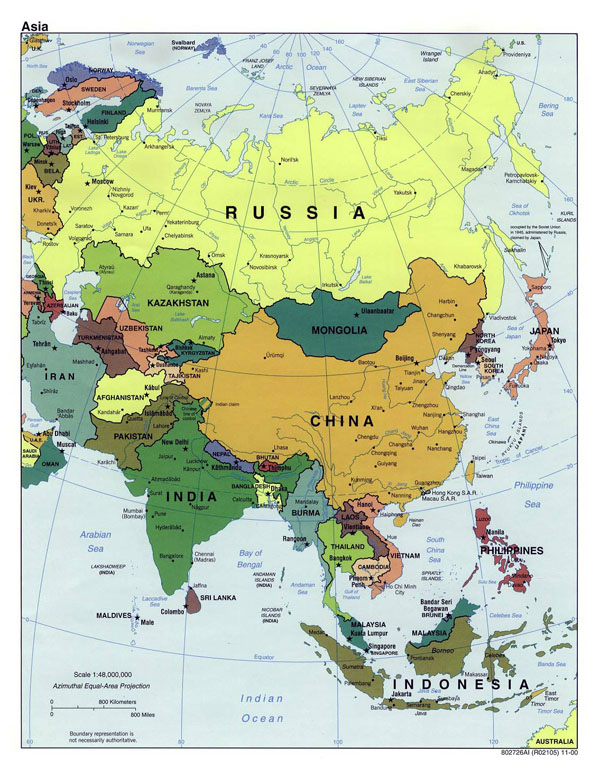 Large political map of Asia with capitals and major cities - 2000.