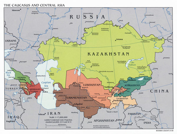 Large political map of the Caucasus and Central Asia - 2009.