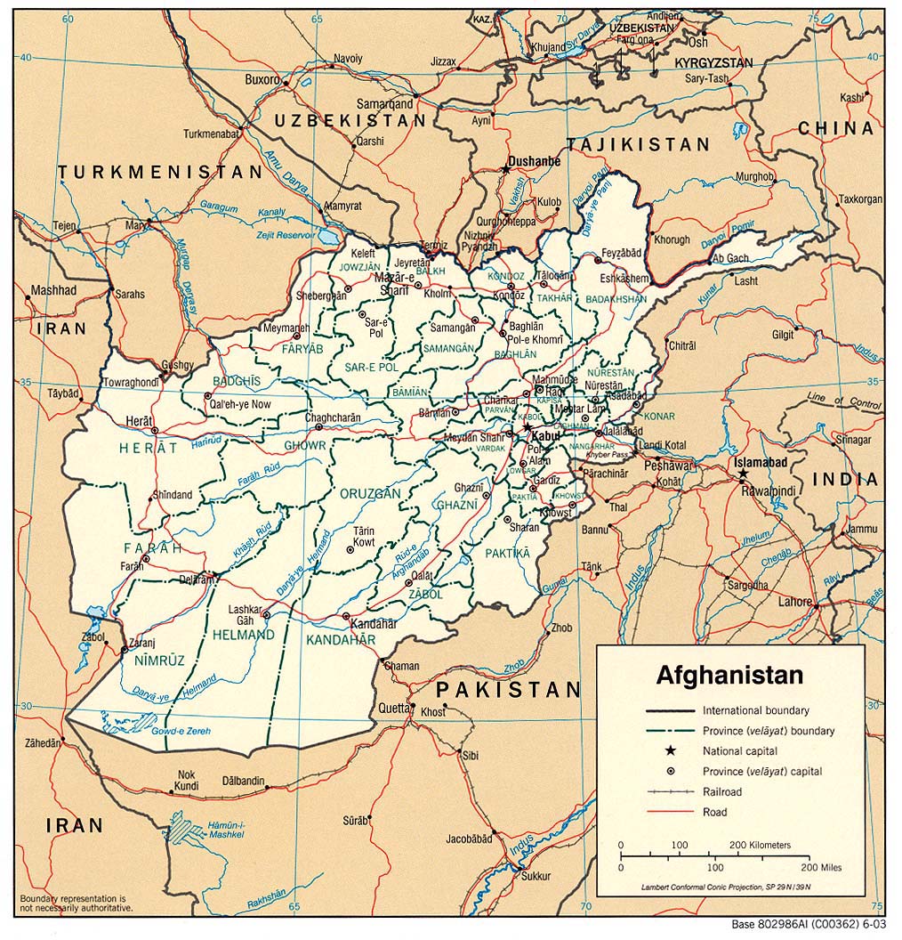 Detailed administrative and road map of Afghanistan. Afghanistan