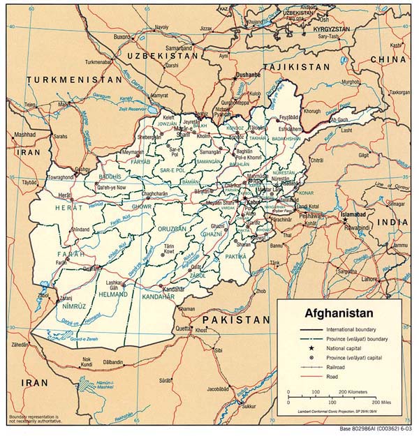 Detailed administrative and road map of Afghanistan.