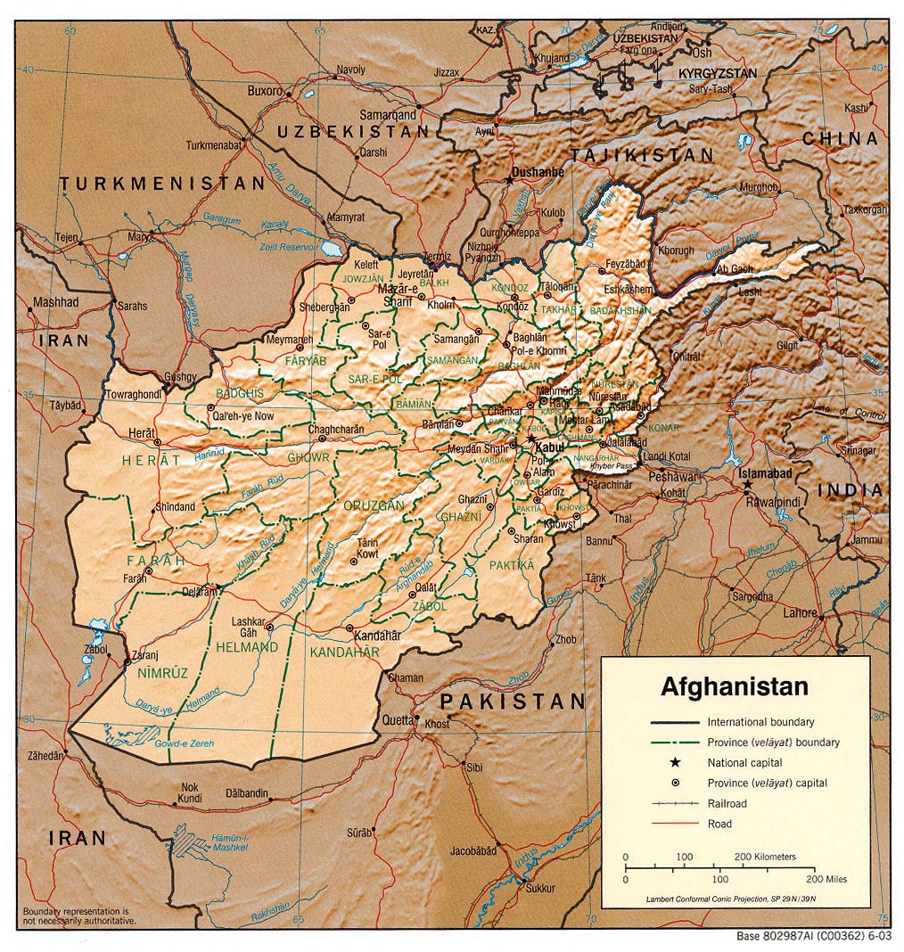 Detailed relief and administrative map of Afghanistan. Afghanistan