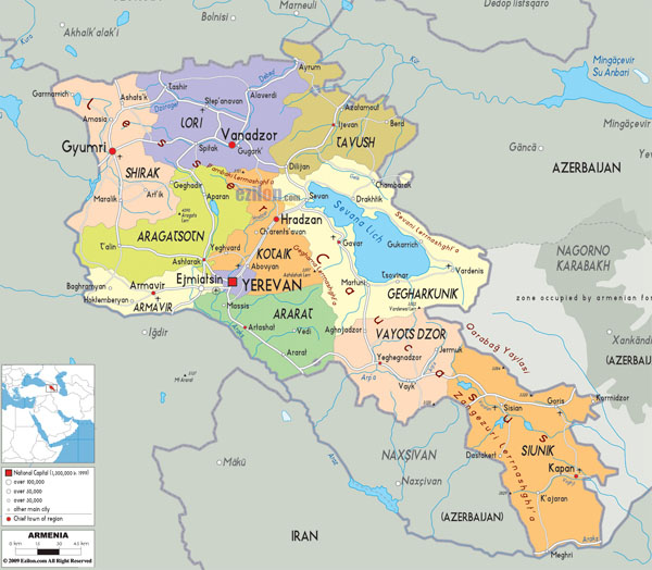 Large detailed road and administrative map of Armenia.