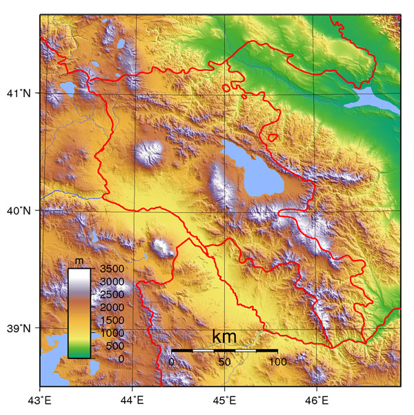 Physical map of Armenia. Armenia physical map.