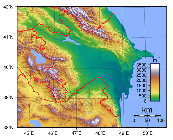 Physical map of Azerbaijan. Azerbaijan physical map.