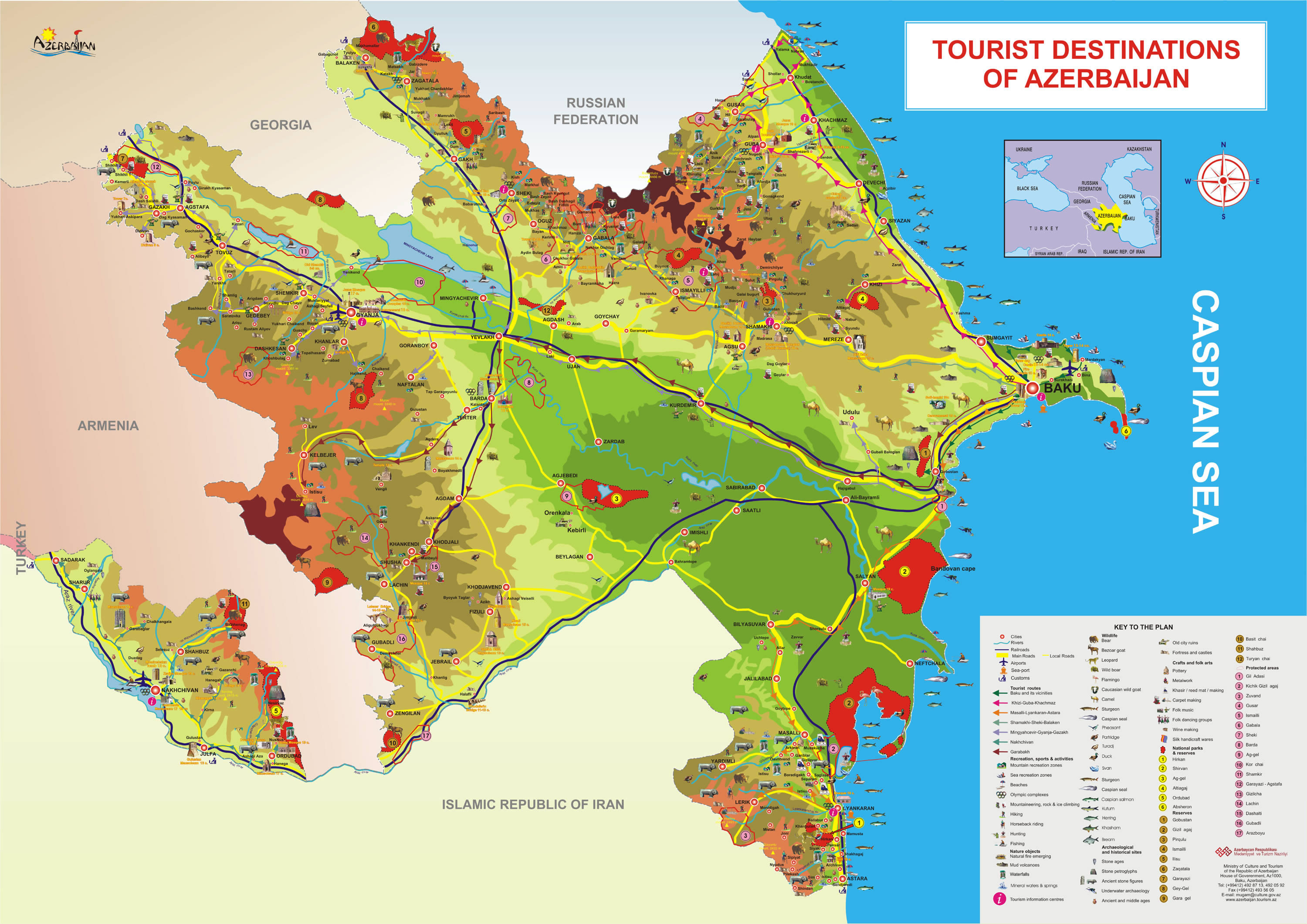 Tourist map of Azerbaijan. Azerbaijan tourist map | Vidiani.com | Maps