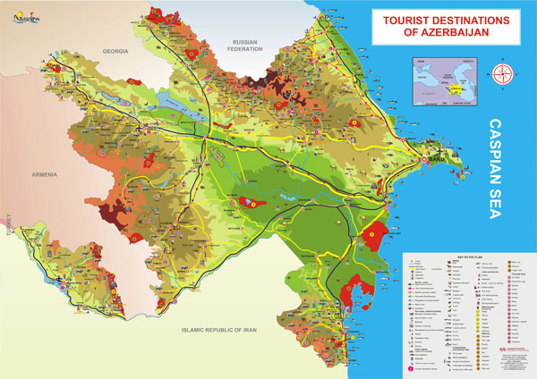 Tourist map of Azerbaijan. Azerbaijan tourist map.