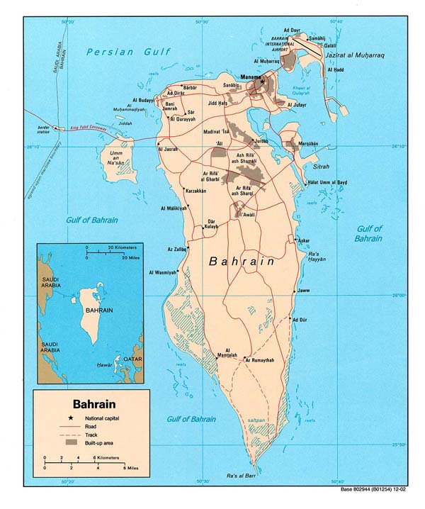 Bahrain political and road map. Political and road map of Bahrain.