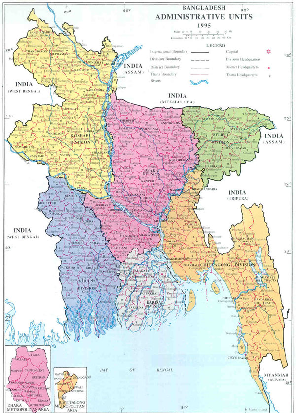 Large detailed administrative map of Bangladesh.