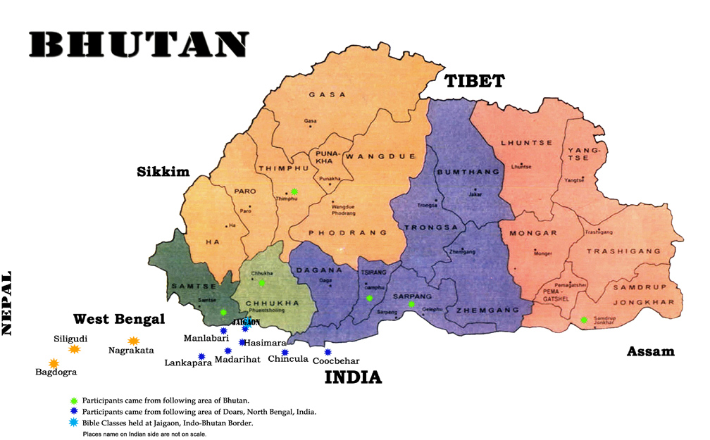 Administrative map of Bhutan.