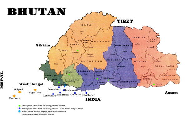 Administrative map of Bhutan. Bhutan administrative map.