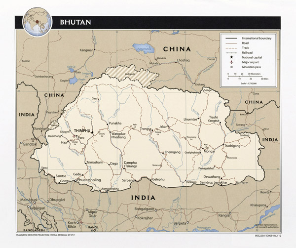 Detailed political map of Bhutan. Bhutan detailed political map.