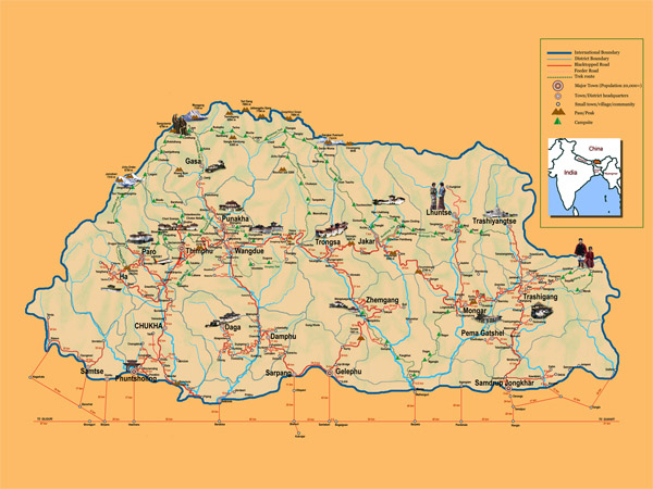 Detailed tourist map of Bhutan. Bhutan detailed tourist map.