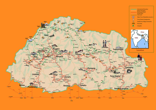 Detailed travel map of Bhutan. Bhutan detailed travel map.