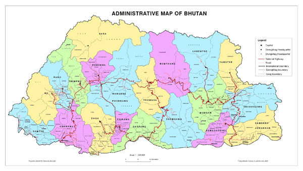 Large administrative map of Bhutan. Bhutan large administrative map.
