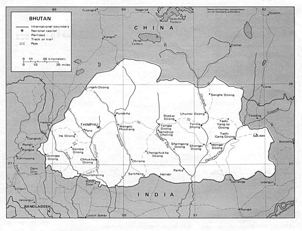 Political map of Bhutan. Bhutan political map.