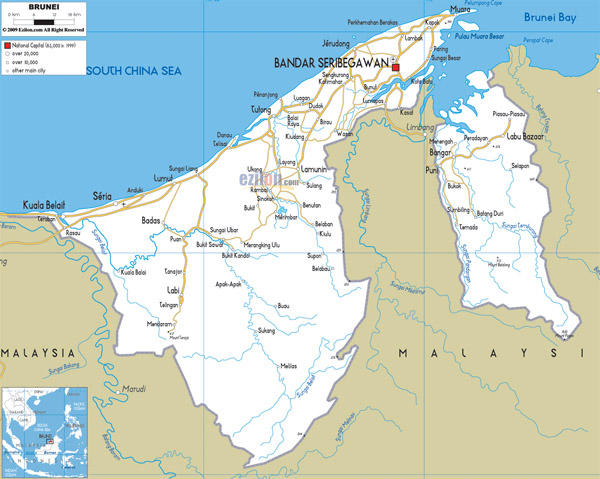 Detailed road map of Brunei. Brunei detailed road map.