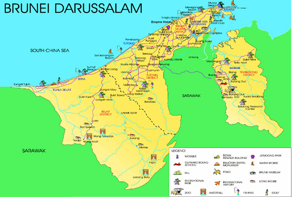 Detailed tourist map of Brunei. Brunei detailed tourist map.