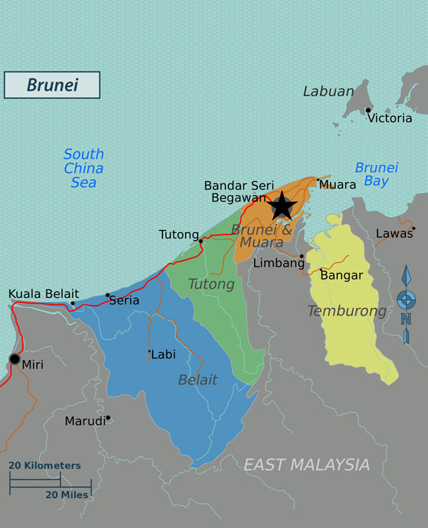 Large political map of Brunei. Brunei large political map.