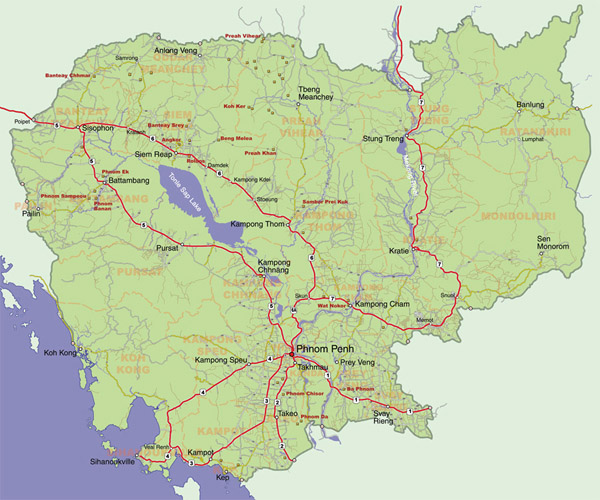 Detailed map of Cambodia. Cambodia detailed map.