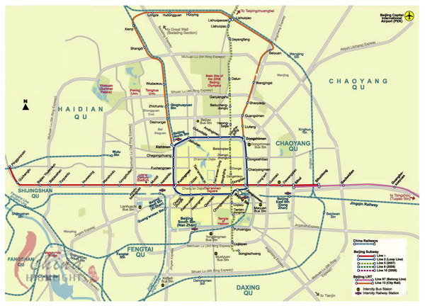 Detailed subway network map of Beijing city.