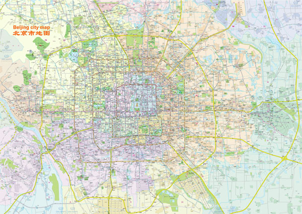 Large detailed road map of Beijing city in chinese.