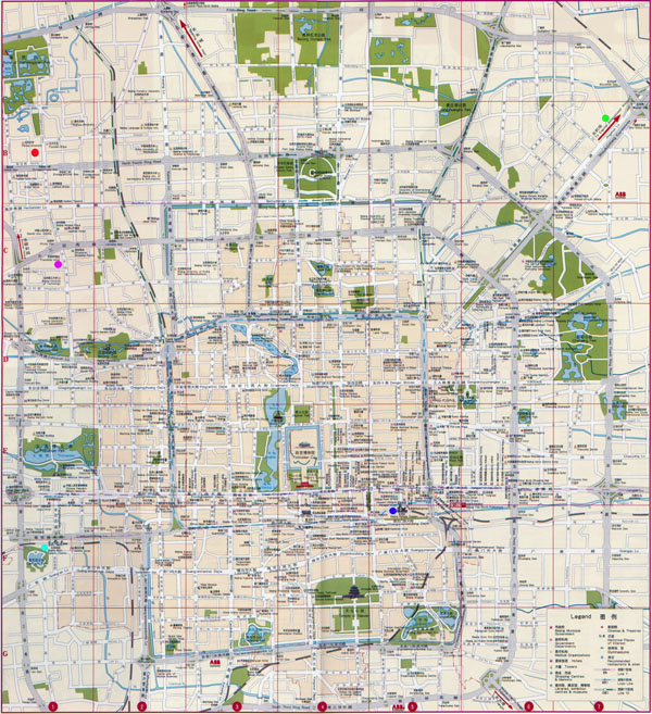 Large road and tourist map of cental part of Beijing city.