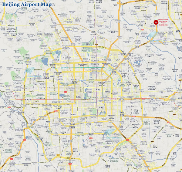 Large road map of Beijing with airport.