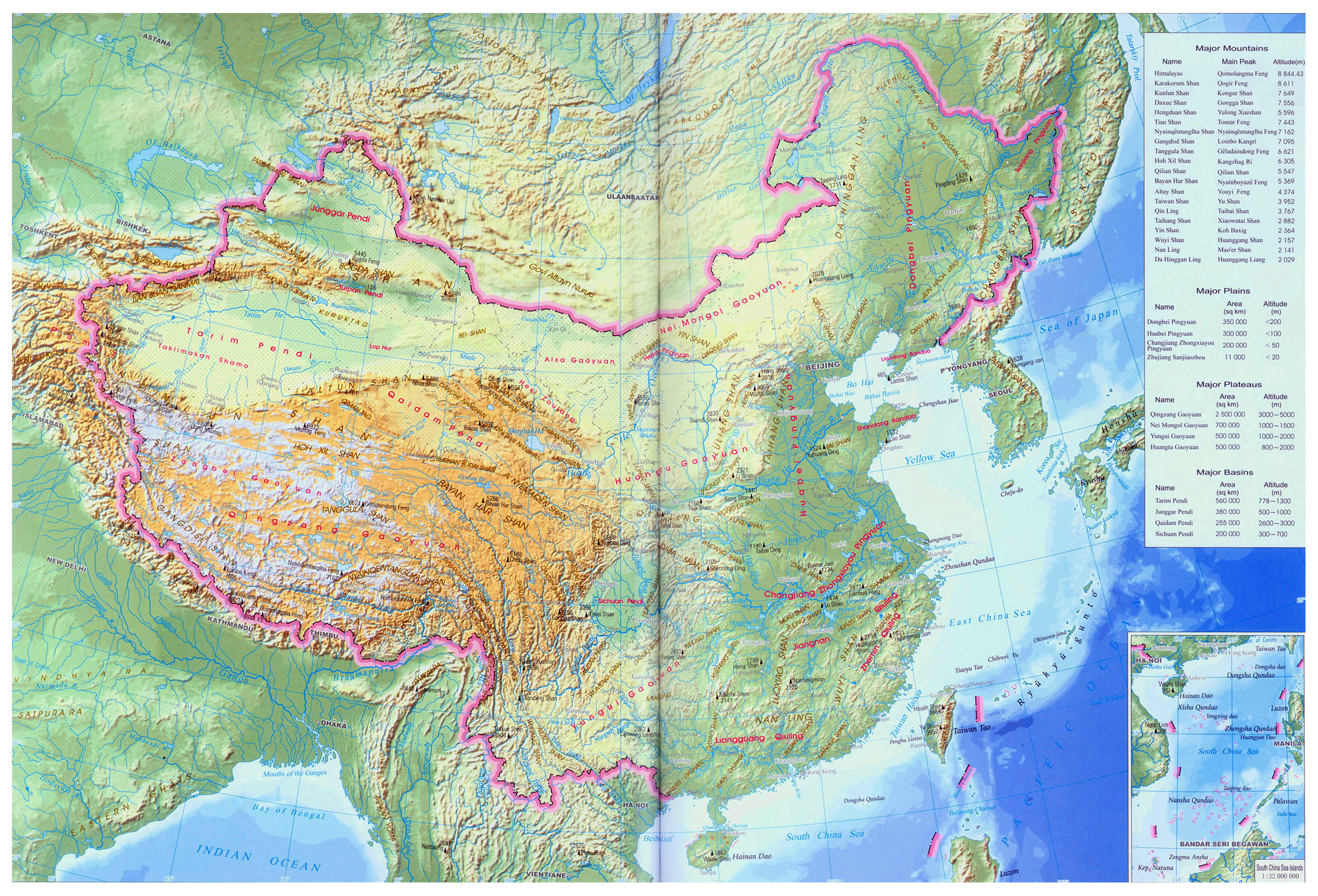 China physical relief and topography map. Physical relief and ...