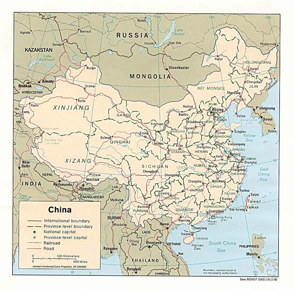 Detailed political and administrative map of China - 1996.