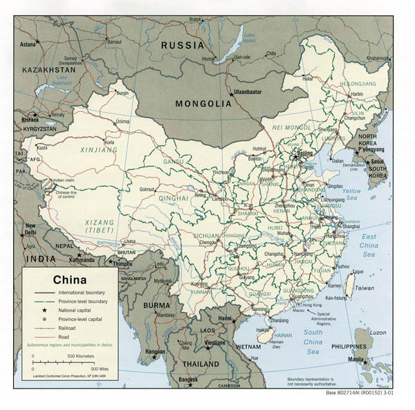 Detailed political and administrative map of China - 2001.