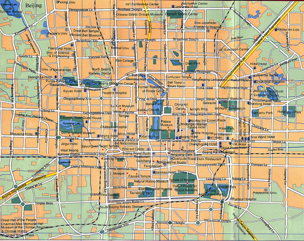 Detailed road map Beijing city. Beijing city detailed road map.