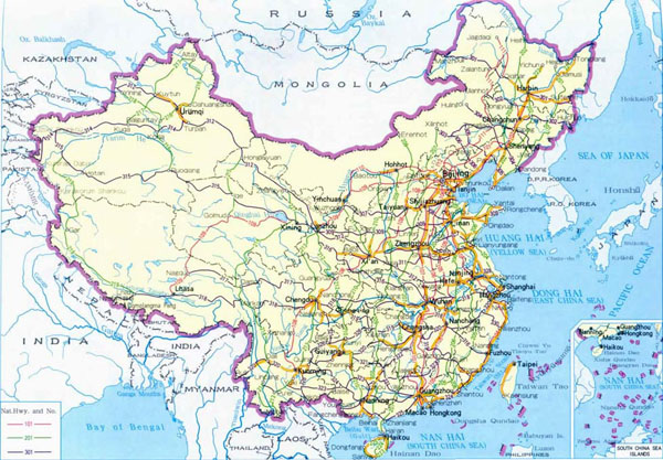 Detailed road map of China. China detailed road map.