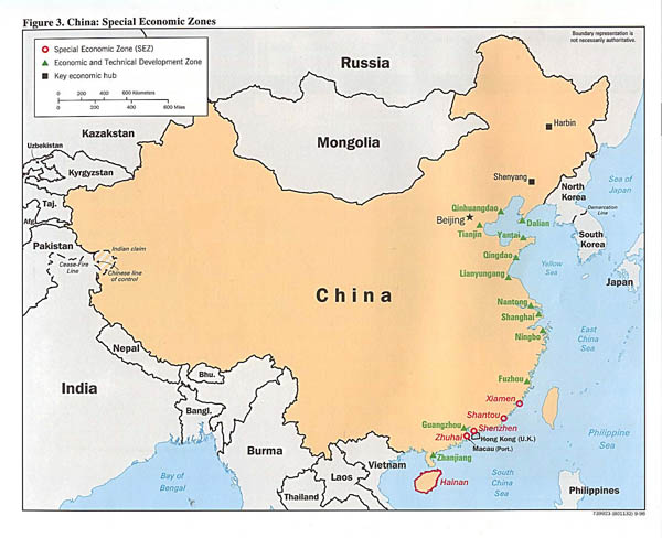 Detailed special economic zones map of China - 1996.