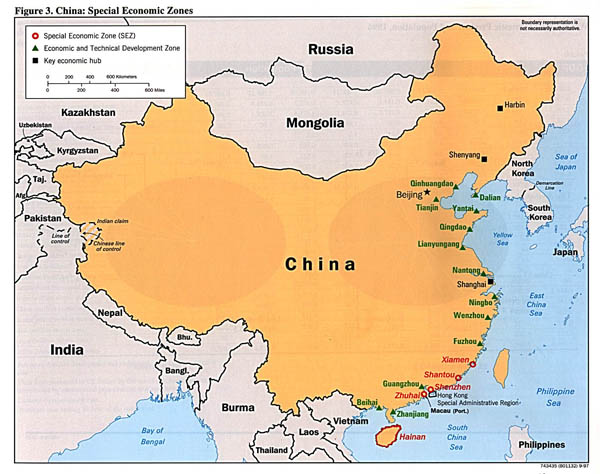 Detailed special economic zones map of China - 1997.