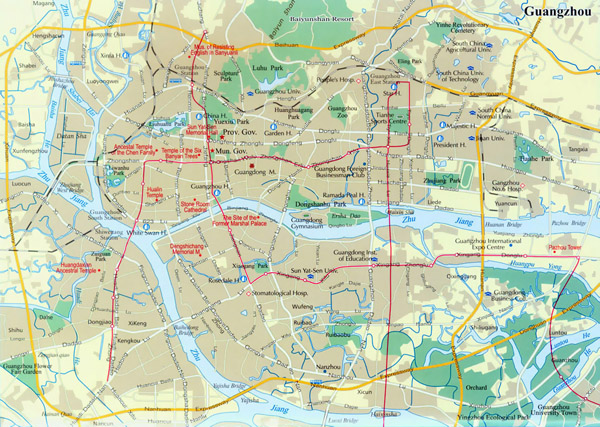 Detailed road map of Guangzhou in english.