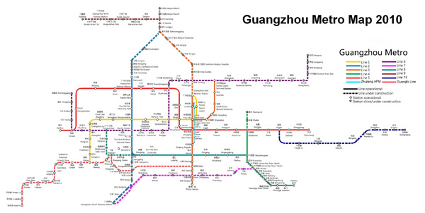 Large metro network map of Guangzhou.